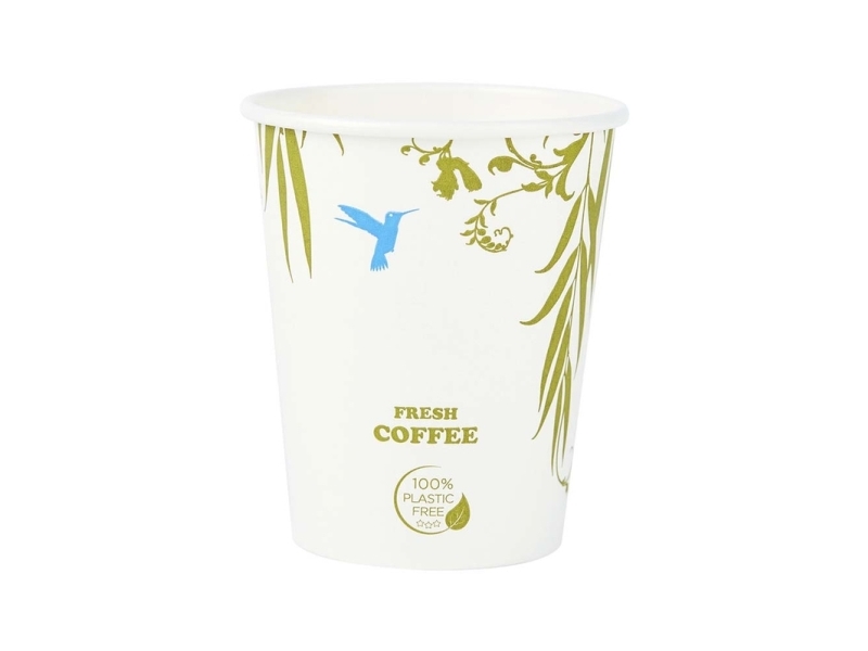 Kaffebæger, biologisk nedbrydeligt papir hvid, 12 oz plastic free karton a 1000 stk, palle 12 karton