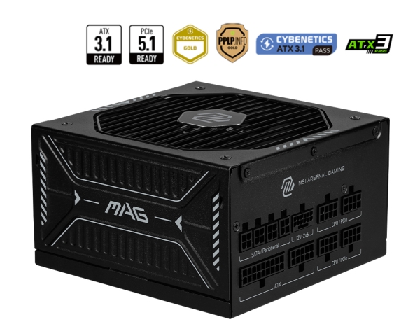 Msi Mag A1000gls Pcie5, 1000 W, 100 - 240 V, 2200 W, 47 - 63 Hz, Aktiv, 90%