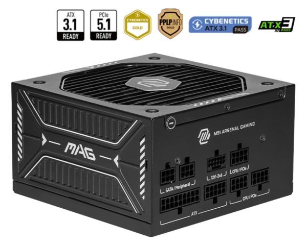 Msi Mag A750gls Pcie5, 750 W, 100 - 240 V, 1650 W, 50/60 Hz, Aktiv, 100 W
