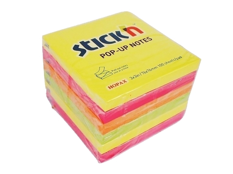 Notes Stick'n Neon Z-Fold Lemon, Magenta, Orange 76X76mm 6Blk