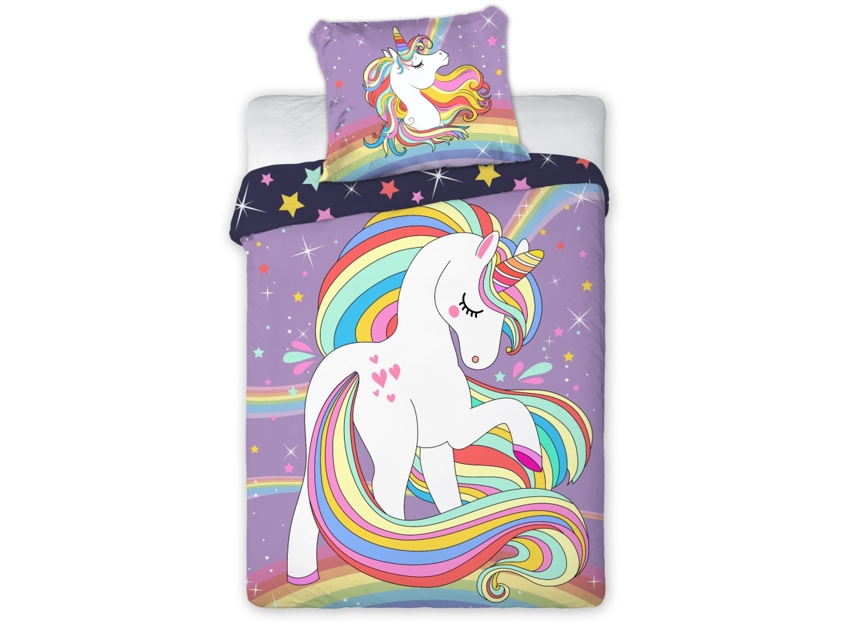 Baby Unicorn Pony Junior Bäddset 100x135 cm - 100 procent bomull | Baby & barn - Sömntid - Baby sängkläder set | GameStuff