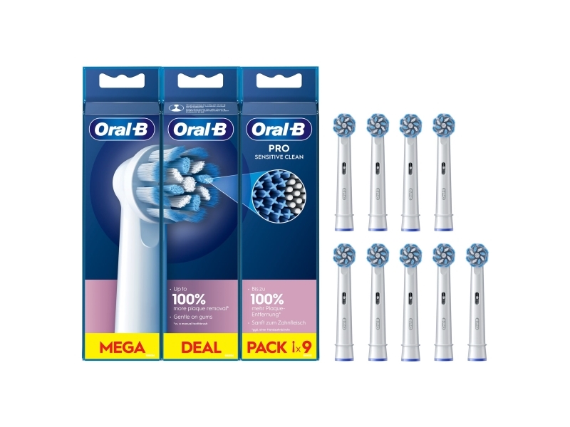 Oral-B Pro Sensitive Clean, 9 styck, Vit, Extra mjuk, 49,05 g, 180 mm, 18 mm | Hälsa - Tandvård - Tandborsthuvuden | GameStuff