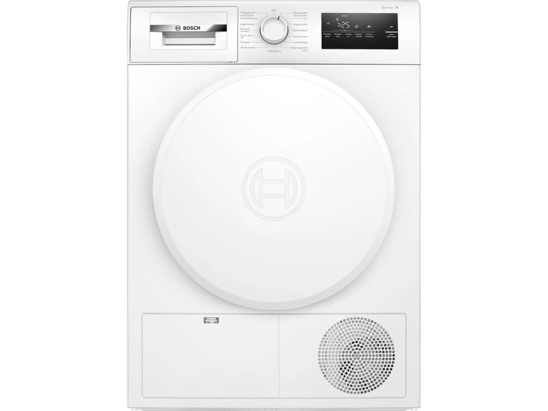 Bosch WTH83004, Vapaasti seisova, Edestä täytettävä, Kondensoituminen, Valkoinen, Painikkeet, Kosketus, 112 L