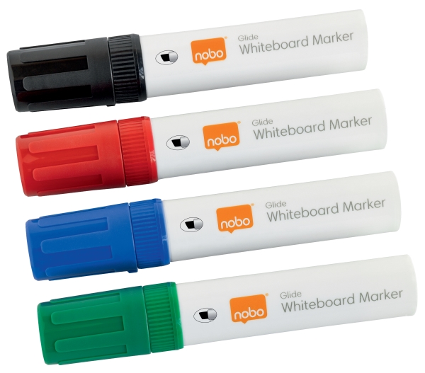 Whiteboardpenna Nobo Glide Jumbo med sned spets - snabbtorkande bläck - med 4 st. blandade färger | Skrivredskap - Märkpennor - Whiteboard pennor | GameStuff