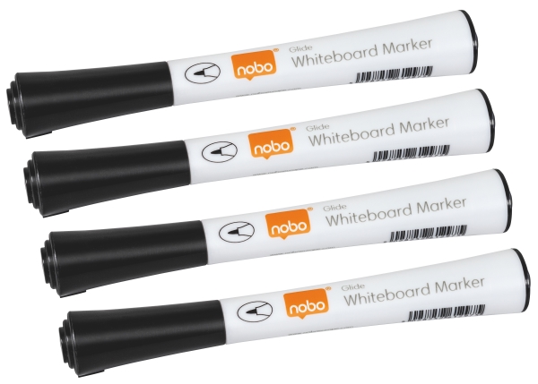 Nobo Glide Whiteboard Penna Fin Spets 4/Fp, 4 styck, Svart, Fin spets, Svart, Orange, Vit, 1 mm, Tonåringar | Skrivredskap - Märkpennor - Whiteboard pennor | GameStuff