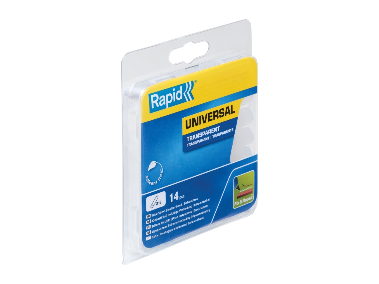 Rapid 12 mm Limstavar - Universal Transparent, 14 styck, Blåsa, 150 g, 135 mm, 118 mm, 19 mm | Verktyg & Verkstad - Infästning - Lim | GameStuff