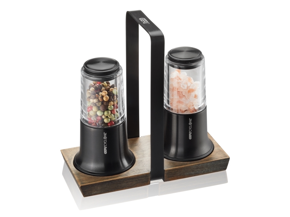 GEFU X-PLOSION, Sort, Transparent, Keramisk, Plast, Rustfrit stål, Træ, Peber, Salt, Rustfrit stål, 68 mm, 140 mm