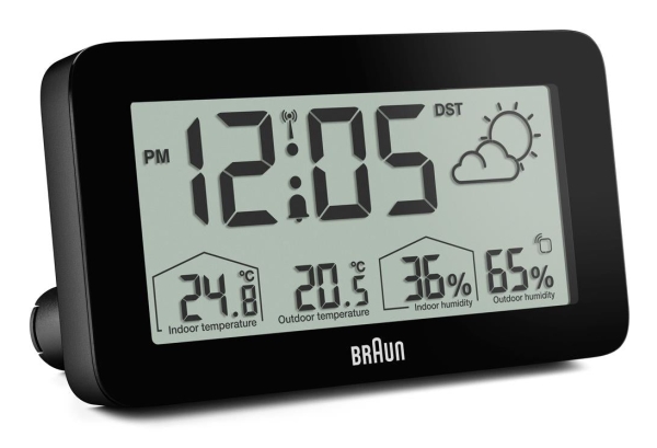 Braun Bc13bp-Dcf, Digital Alarm Clock, Rectangle, Black, Indoor, 12/24H, F, °C