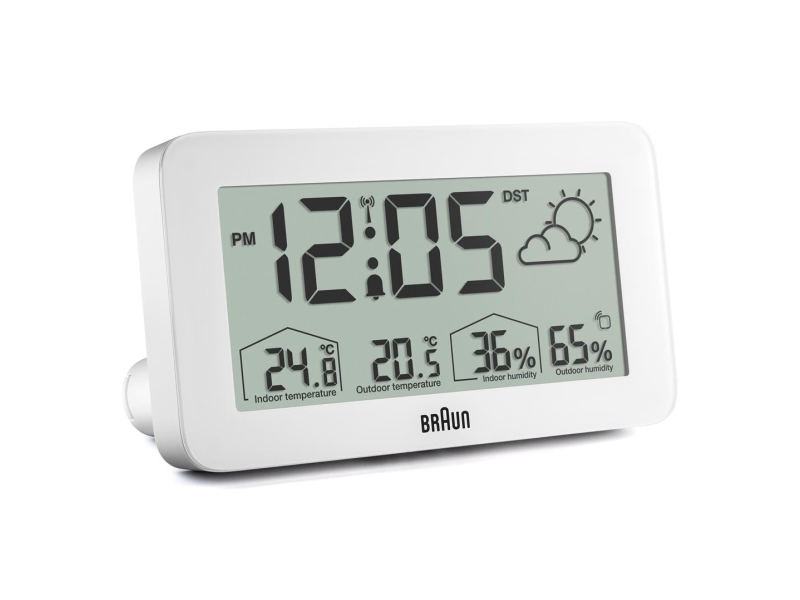 Braun Bc13wp-Dcf, Digital Alarm Clock, Rectangle, White, 12/24H, F, °C, Lcd