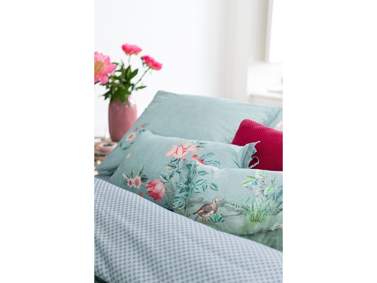 Pip studio sengetøj - 140x200 cm - Okinawa blue - Blomstret sengetøj - Dobbeltsidet sengesæt - 100% bomuld
