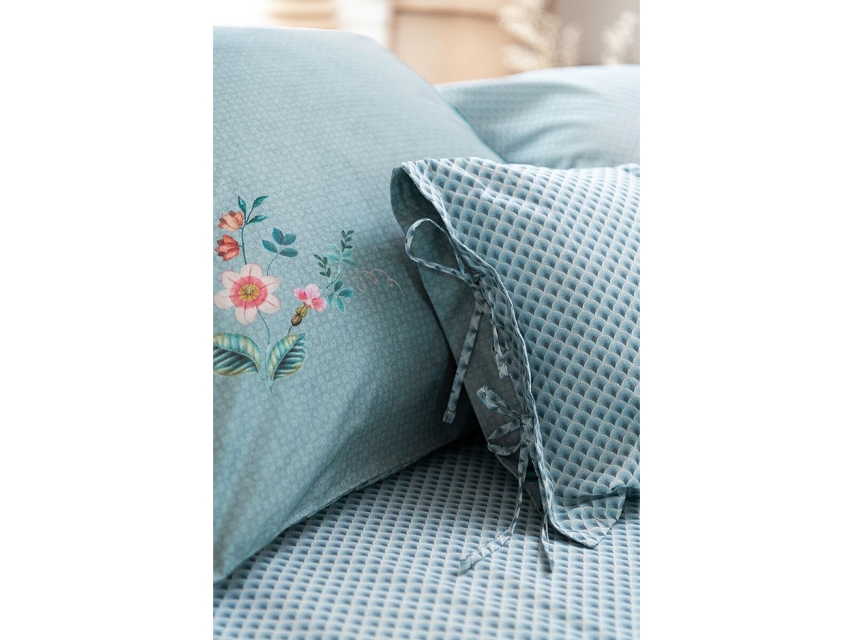 Pip studio sengetøj - 140x200 cm - Okinawa blue - Blomstret sengetøj - Dobbeltsidet sengesæt - 100% bomuld