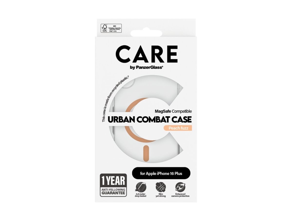 Panzerglass Care By Urban Combat Case Transparent M. Peachy Magsafe Iphone 16 Plus, Cover, Apple, Apple - Iphone 16 Plus, Transparent