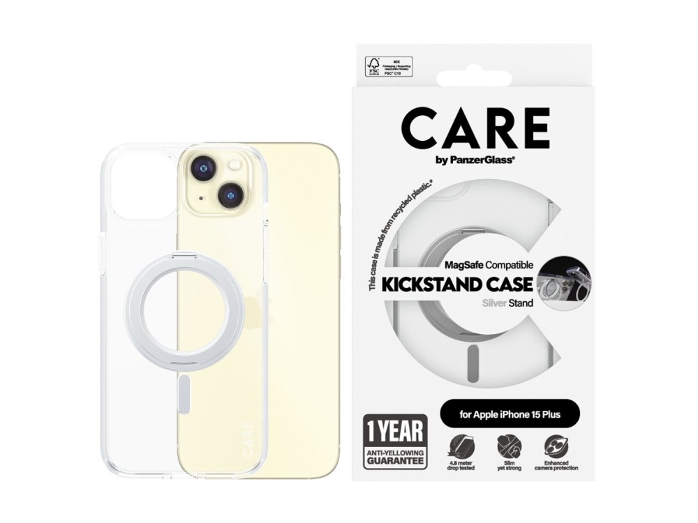 Panzerglass Care By Feature Case Transparent M. Silber Kickstand & Magsafe Iphone 15 Plus, Cover, Apple, Apple - Iphone 15 Plus, 17 Cm (6.69"), Tra