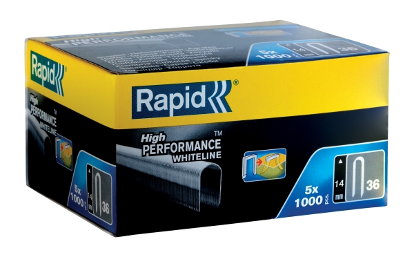 Rapid Nr. 36 kabelklammer hvid 14 mm, Hæftepakker, 1,4 cm, 5000 hæfteklammer, Metallic, Rapid, R36