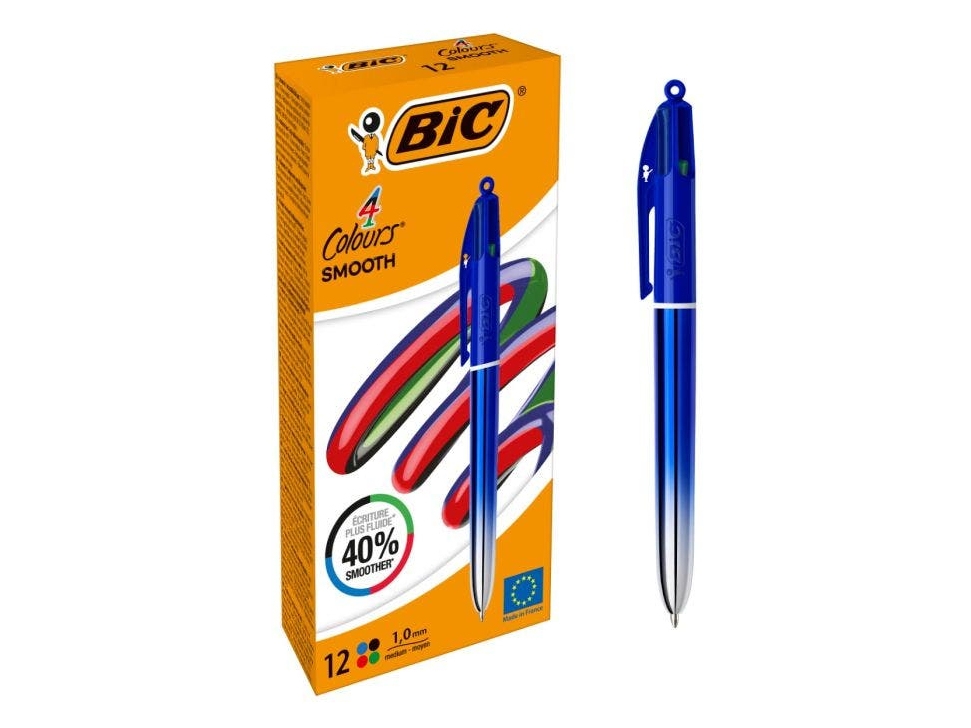 Bic Colors Smooth, Clips, Twist Udtrækkelig Kuglepen, Sort, Blå, Grøn, Rød, 12 Stk, Mellem