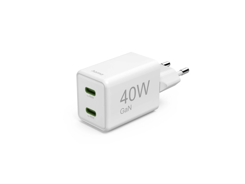 Hama Hurtigoplader, Gan, 2X Usb-C, Super Mini Oplader, Pd, 40 W, Hvid (00201989)