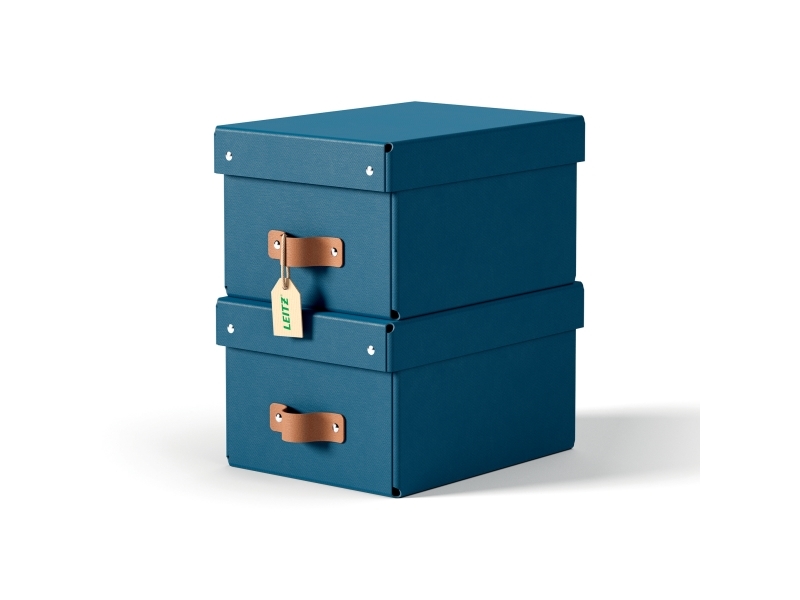 Leitz Puro opbevaringsboks med låg, small, 7 L, 100 % recirkuleret karton, pakke med 2 stk, mørkeblå