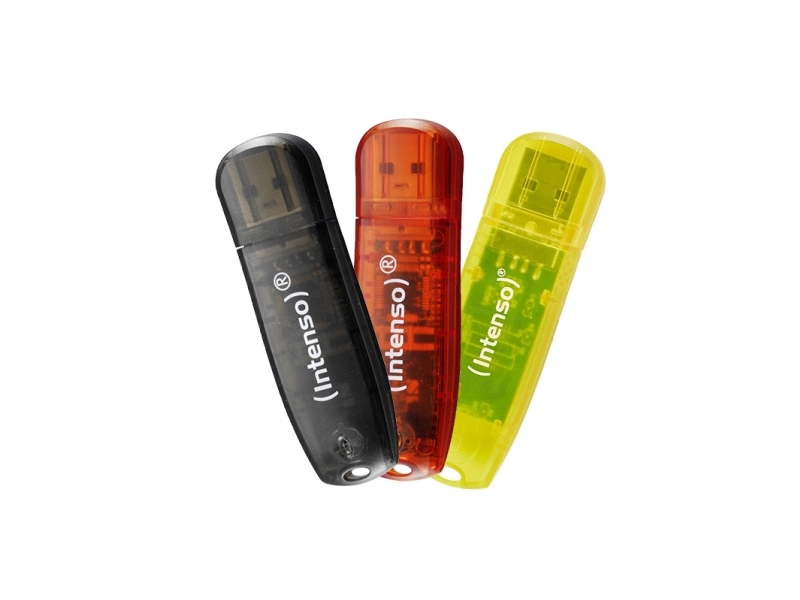 Intenso Rainbow Line 3 Pack Usb Stick 8 Gb, Usb-A 2.0, Assorted Colors, Multipack, 8 Gb, Usb Type-A, 2.0, 28 Mb/S, Cap, Multicolour