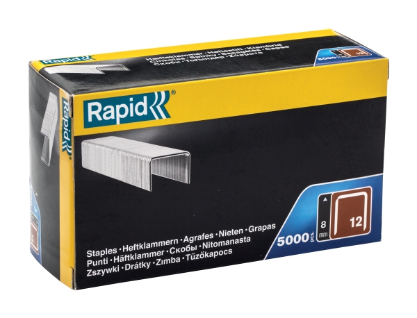 Rapid Nr. 12 Bredtrådshæfteklammer 8 Mm, Hæftepakker, 8 Mm, 5000 Hæfteklammer, Beslag, Metallic, Læder
