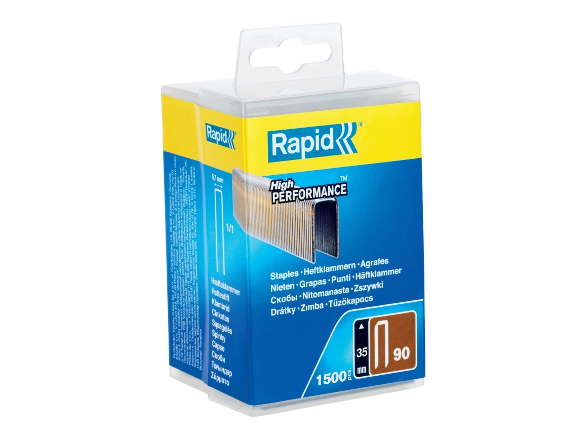 Rapid Nr. 90 Smalle Hæfteklammer 35 Mm, Hæftepakker, 3,5 Cm, Beslag, 1500 Hæfteklammer, Metallic, Træ