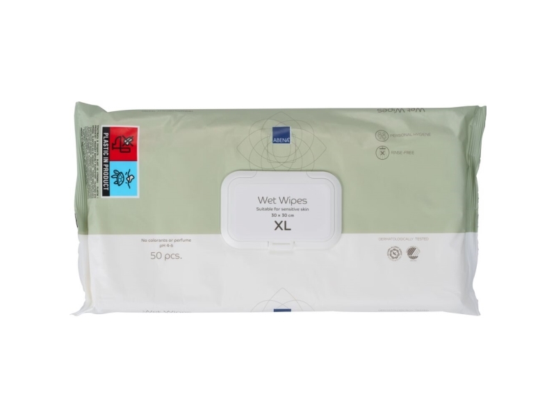 Vådserviet, ABENA, Z-fold, 30x30cm, hvid, Renrumsproduceret, 50stk, uden farve og parfume, med pl... - (12 stk.)