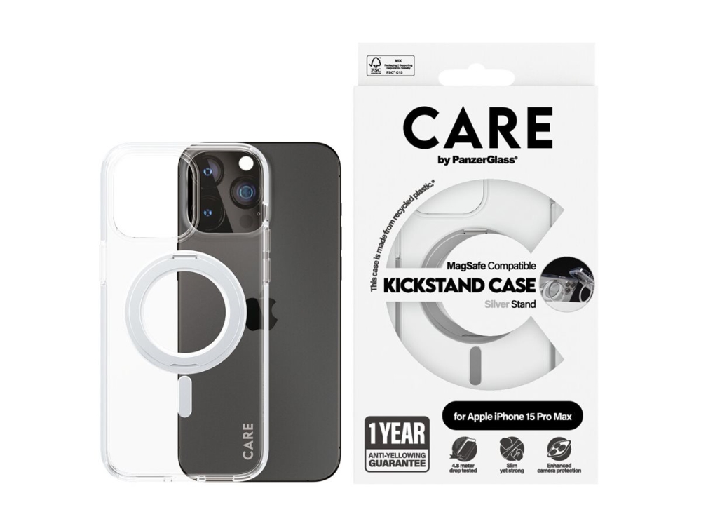 Panzerglass Care By Case Transparent M. Silber Kickstand & Magsafe Iphone 15 Pro Max, Cover, Apple, Apple - Iphone 15 Pro Max, 17 Cm (6.7"), Trans