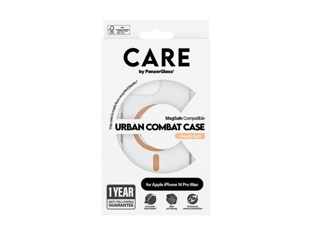 Panzerglass Care By Urban Combat Case Transparent M. Peachy Magsafe Iphone 16 Pro Max, Cover, Apple, Apple - Iphone 16 Pro Max, Transparent