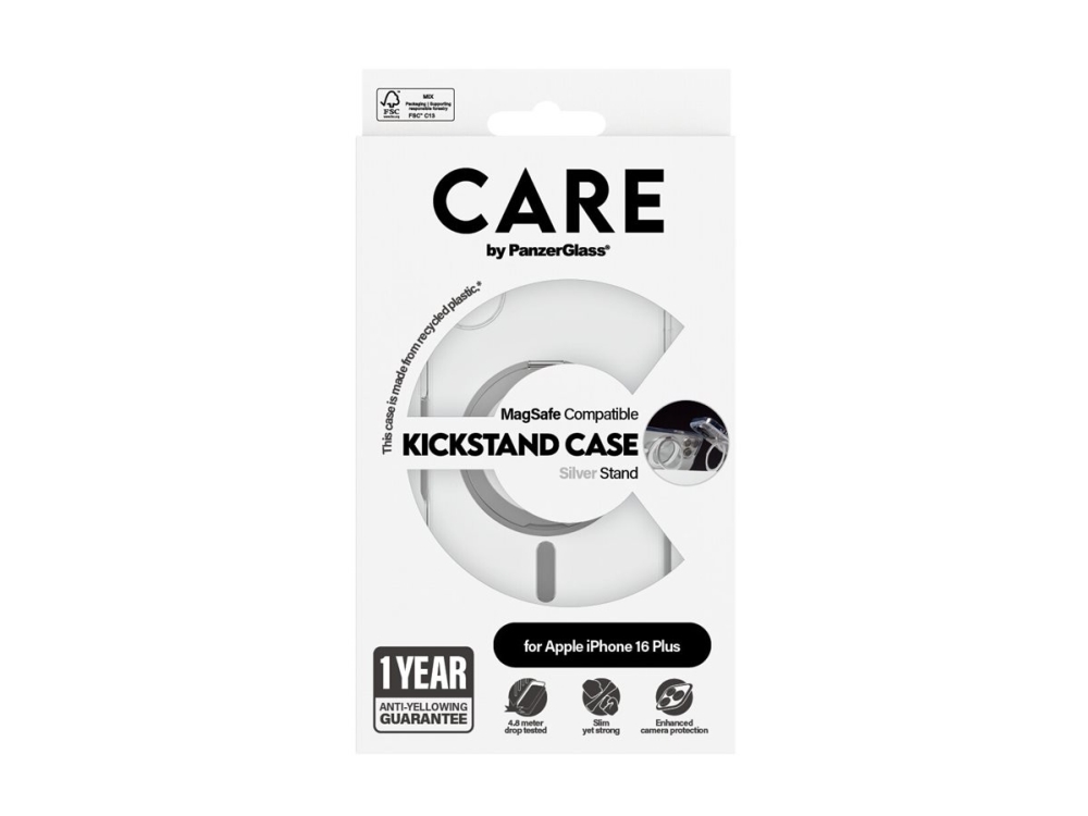 Panzerglass Care By Case Transparent M. Silber Kickstand & Magsafe Iphone 16 Plus, Cover, Apple, Apple - Iphone 16 Plus, Transparent
