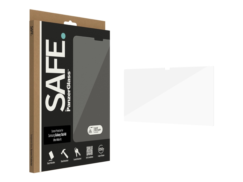Panzerglass Safe. By Displayschutz Samsung Galaxy Tab A8 | Ultra-Wide Fit, Gehärtetes Glas, Polyethylenterephthalat, 36 G, 1 Stück(E)