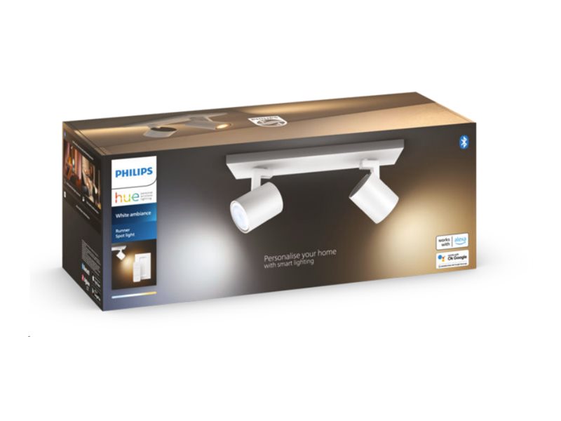 Philips Hue White ambiance Runner - Spottivalo - LED-spottilamppu x 2 - GU10 - yhteensä: 10 W (samanlainen 100 W) - luokka G - lämmin - viileä valkoinen valo - 2200-6500 K - kaksinkertainen - valkoinen