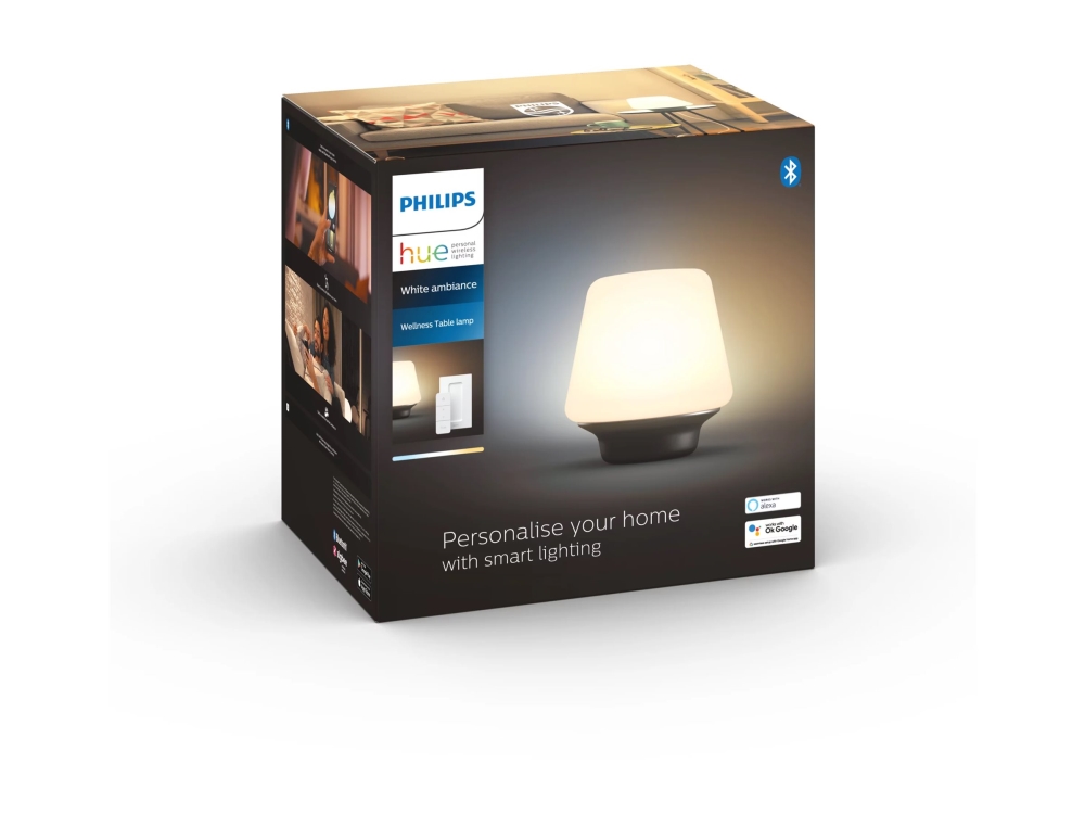 Philips Hue White ambiance Wellness - Pöytälamppu - LED-lamppu - E27 - 6 W (samanlainen 60 W) - luokka F - lämmin - viileä valkoinen valo - 2200-6500 K - musta