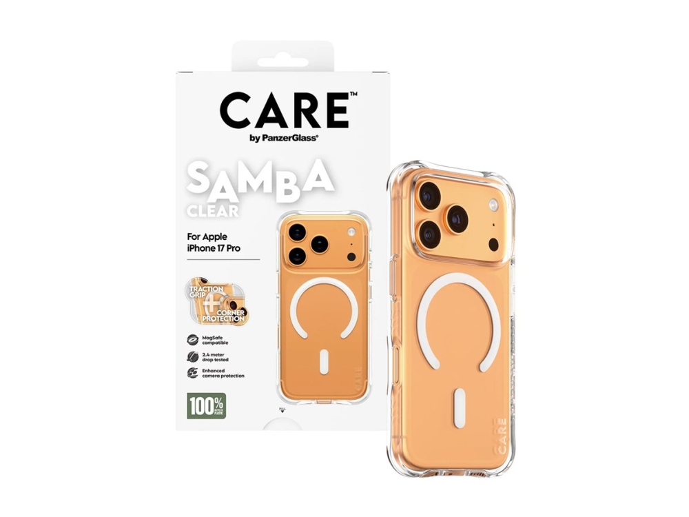 Panzerglass Care By Samba Case Transparent M. Weiß Magsafe Iphone 17 Pro, Cover, Apple, Apple - Iphone 17 Pro, Transparent