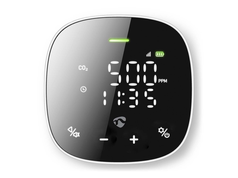 Nedis SmartLife Air Quality Monitor, Svart, Vit, Koldioxid (CO2), Plast, LED, Android, iOS, 1 styck