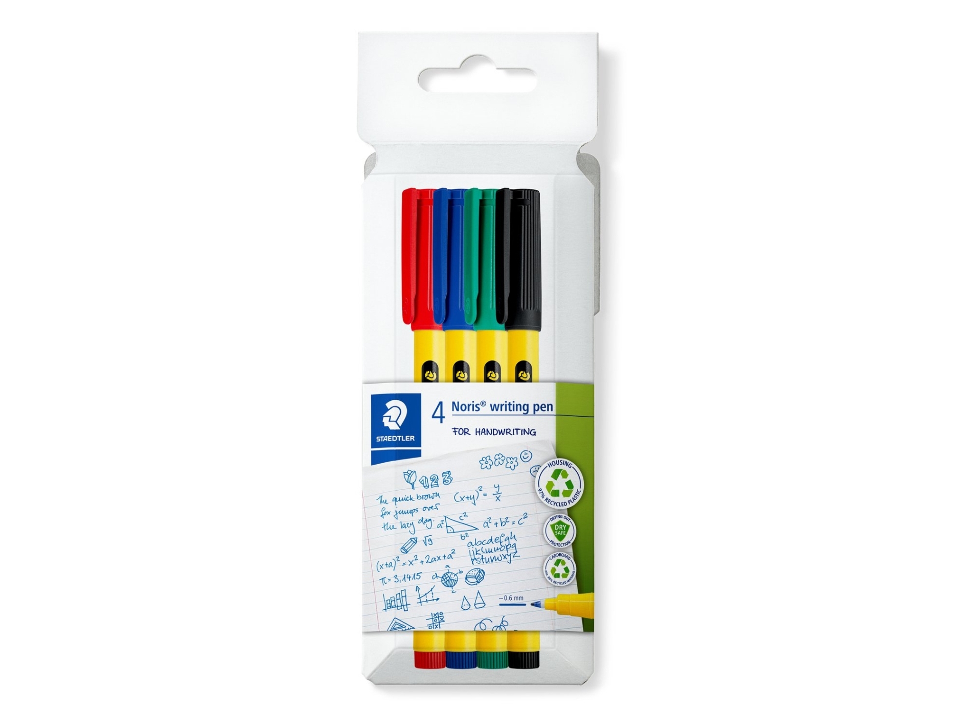Staedtler Noris writing pen 307, Svart, Blå, Grön, Röd, Gul, Återvunnen plast, Rund, Vattenbaserat bläck, 0,6 mm | Skrivredskap - Fiberpennor & Fineliner - Fineliner | GameStuff
