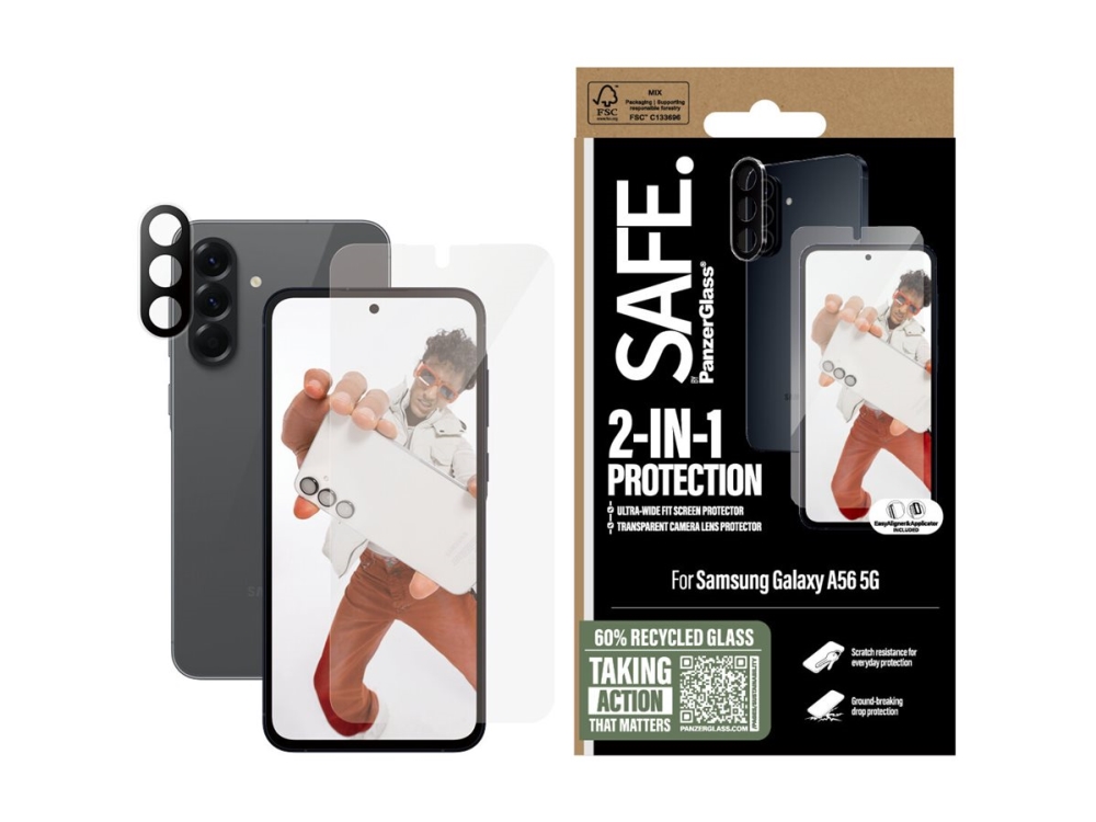 Panzerglass Safe. By 2-In-1 Set Samsung Galaxy A56 5G, Samsung, Samsung - Galaxy A56 5G, Trockene Anwendung, Kratzresistent, Schockresistent, Trans