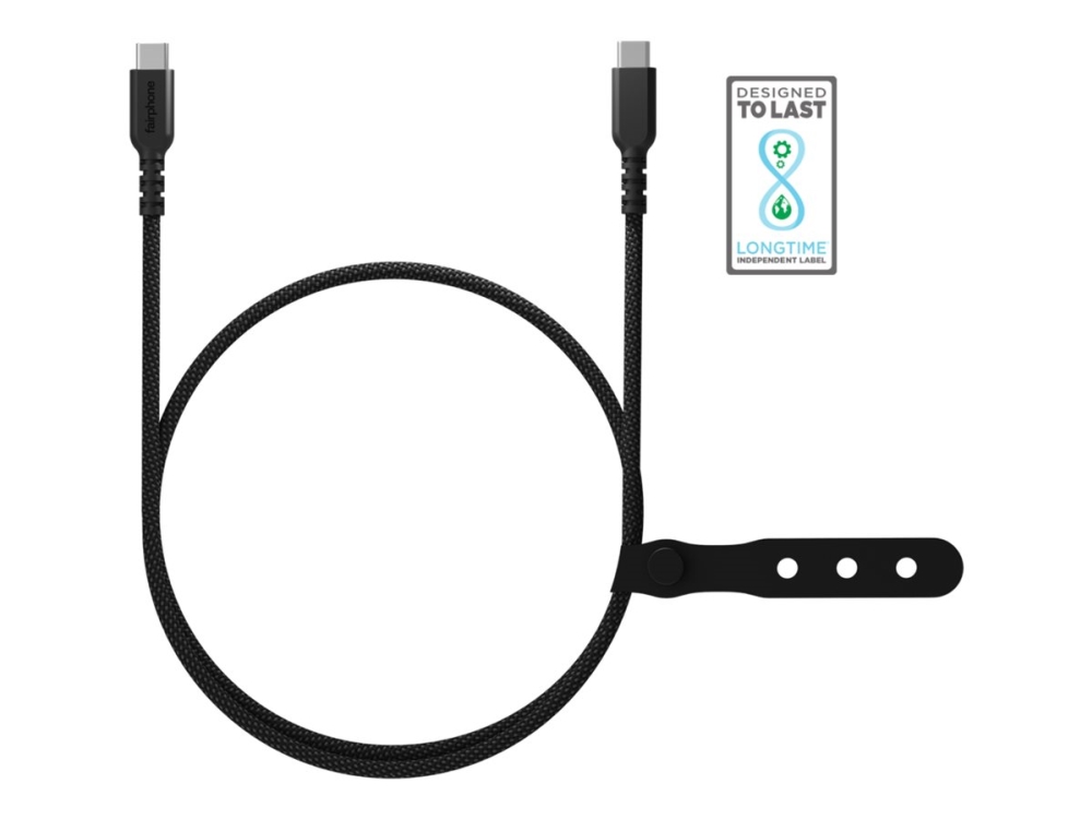 Fairphone - Usb-Kabel - Usb-C (Han) Til Usb-C (Han) - 48 V - 5 A - 2.5 M - Fast Power Charging (240W), 100 % Genbrugt Plastik - Sort Med Grå Mønster