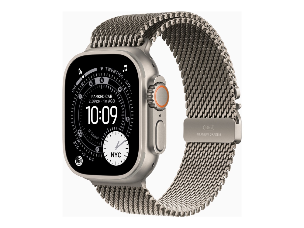 Apple Watch Ultra 3 GPS + Cellular 49mm Natural Titanium Case with Natural Titanium Milanese Loop – Small