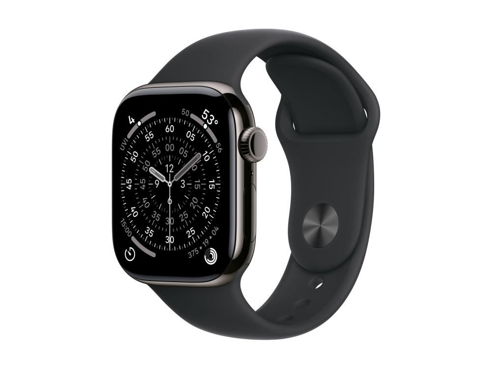 Smartwatch Apple Watch Series 11 GPS + Cellular 42 mm - skifergrå titanium med Sort Sportsrem (M/L)