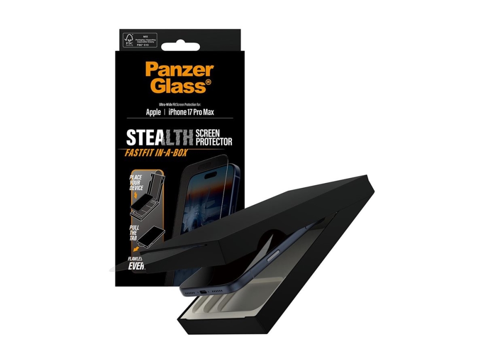 PanzerGlass - Skärmskydd för mobiltelefon - UWF stealth, EN - glas - ramfärg svart - för Apple iPhone 17 Pro Max | Tele & GPS - Mobil tillbehör - Skärmskydd | GameStuff