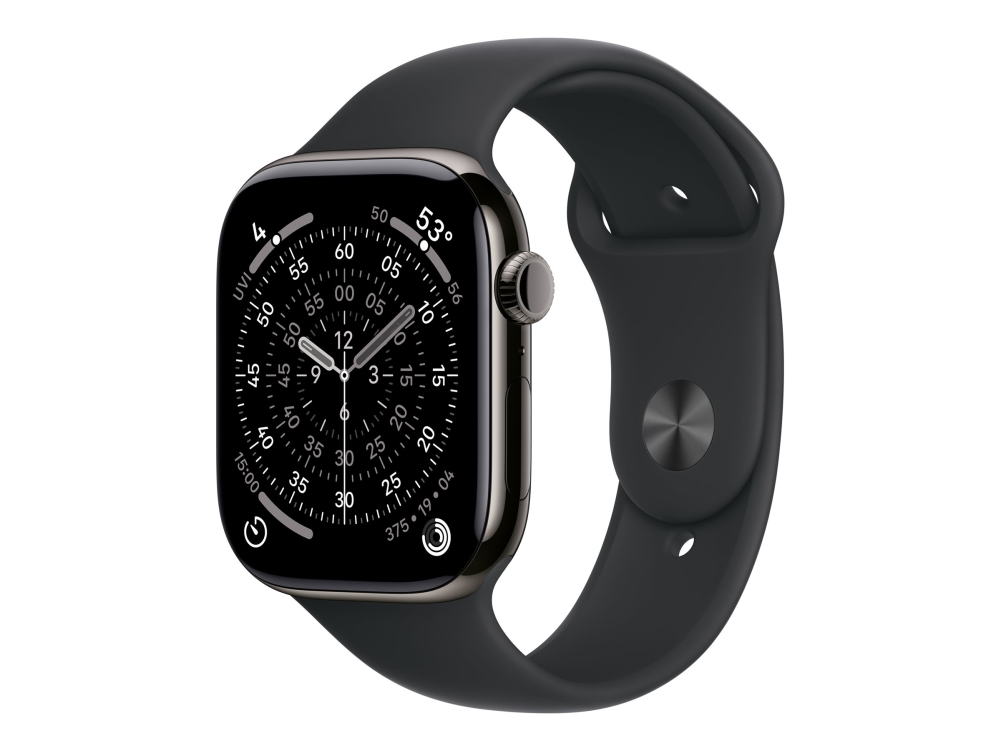 Apple Watch Series 11 GPS + Cellular 46mm Slate Titanium Case with Black Sport Band - M/L