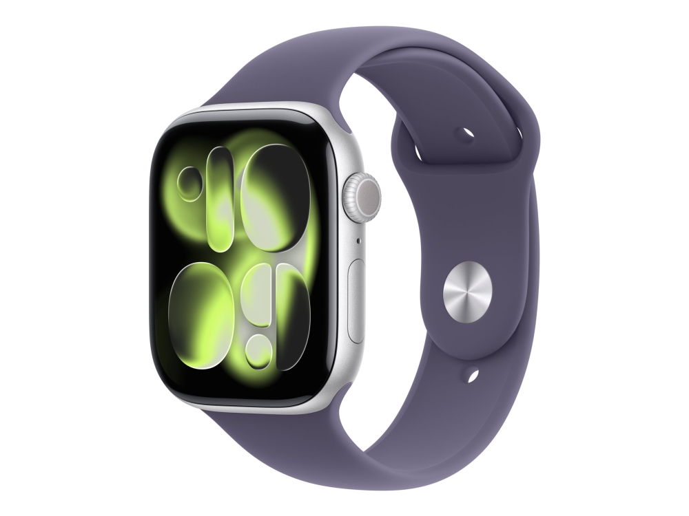 Apple Watch Series 11 GPS + Cellular 46mm Silver Aluminium Case with Purple Fog Sport Band - S/M