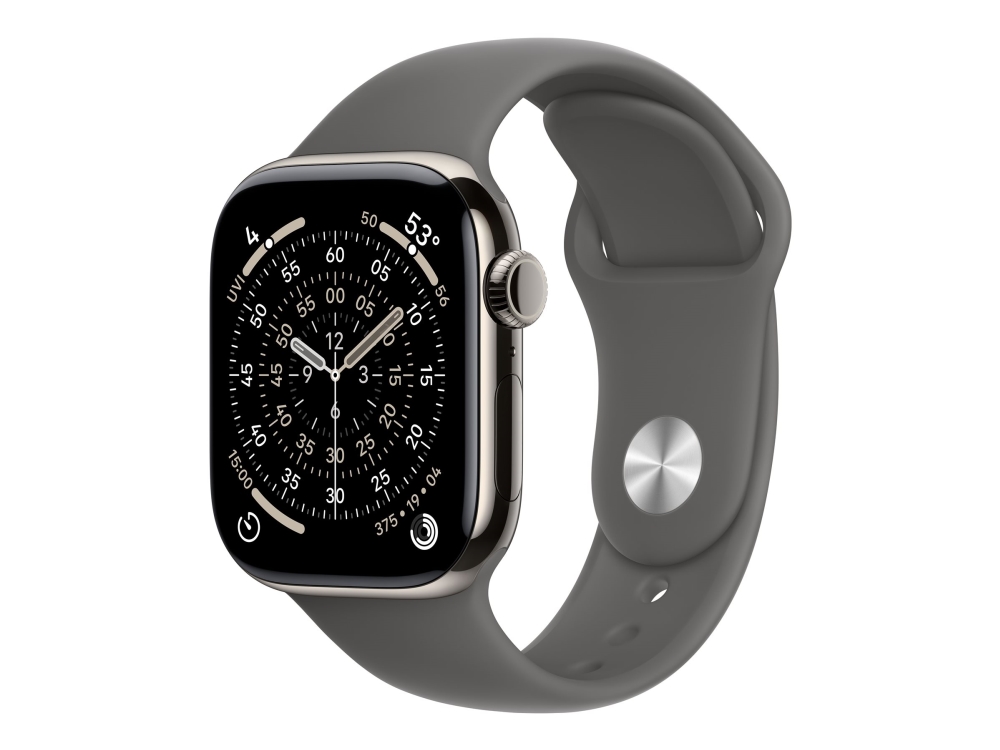 Apple Watch Series 11 GPS + Cellular 42mm Natural Titanium Case with Stone Grey Sport Band - S/M