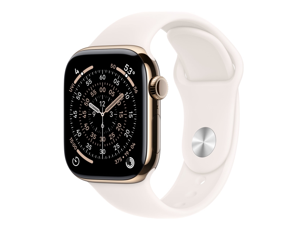 Apple Watch Series 11 GPS + Cellular 42mm Gold Titanium Case with Light Blush Sport Band - S/M | Sport & Träning - Pulsklockor & Smartwatches - Smartklockor | GameStuff