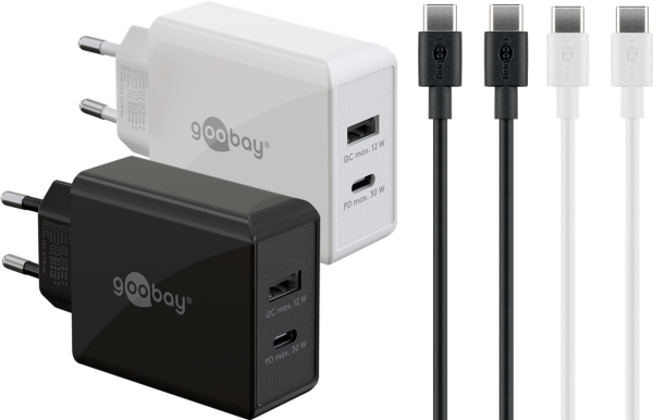 30 W Twin Power Set 2X Usb-C-Opladere , 2X Usb-C-Kabler