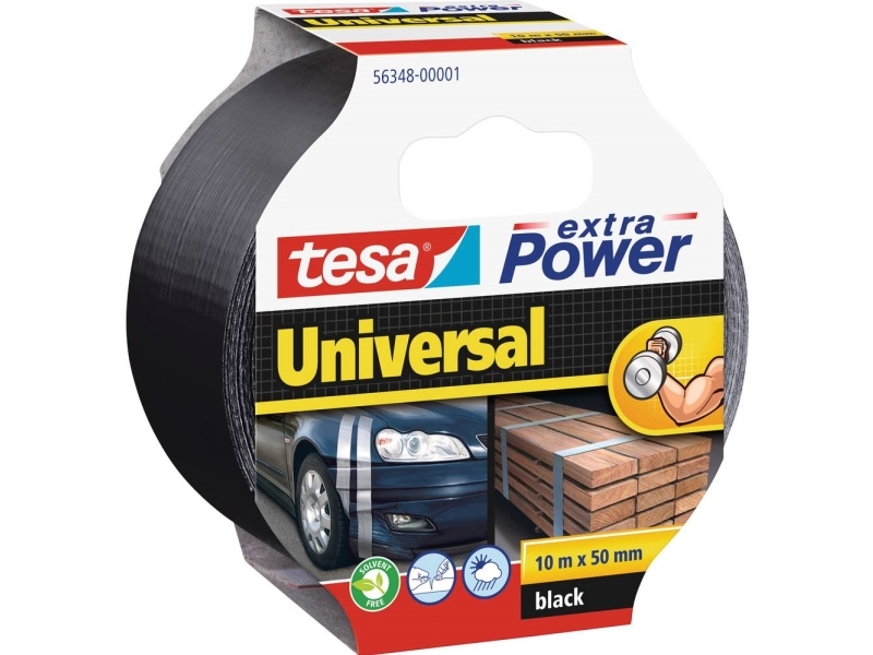 Tesa Extra Power Universal, Sort, Fastgørelse, Handicrafting, Markering, Reparerer, Metal, Træ, 10 M, 50 Mm, 1 Stk