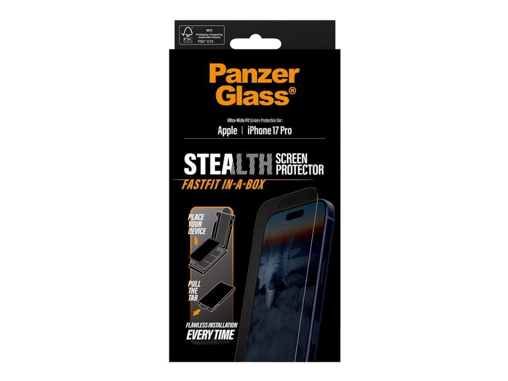 PanzerGlass - Skærmbeskytter for mobiltelefon - UWF stealth, EN - glas - rammefarve sort - for Apple iPhone 17 Pro