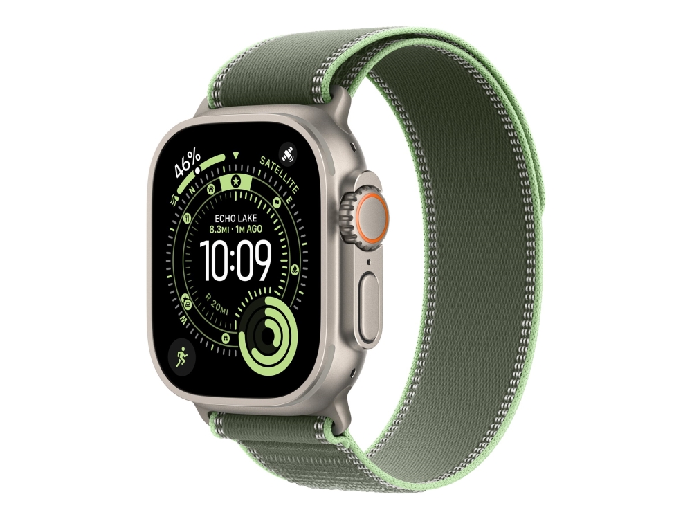 Apple - Älykellosilmukka - 49 mm, luonnon titaaniviimeistely - koko M/L - vihreä/neon - Watch Hermès Series 9, SE 3, Series 10, Series 11, Series 8, Series 9, Ultra 2, Ultra 3 - kelloihin
