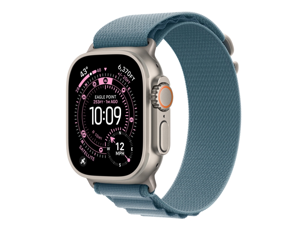 Apple - Løkke for smart watch - 49 mm, naturlig titanfinish - Small størrelse - lyseblå - for Watch Hermès Series 9, SE 3, Series 10, Series 11, Series 8, Series 9, Ultra 2, Ultra 3