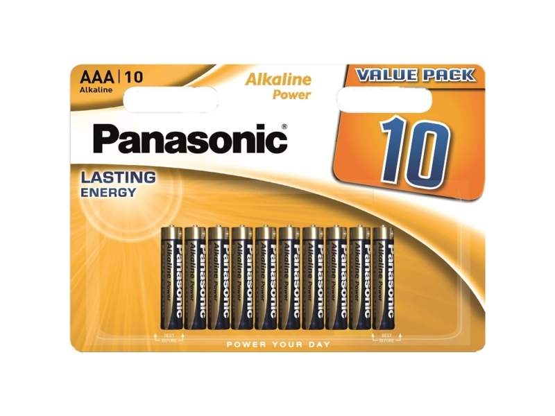 Kertakäyttöiset alkaliparistot, sormiparistot, AAA, 1,5 V, Panasonic, läpipainopakkaus, 10 kpl pakkaus, pronssi, alkaliparistot