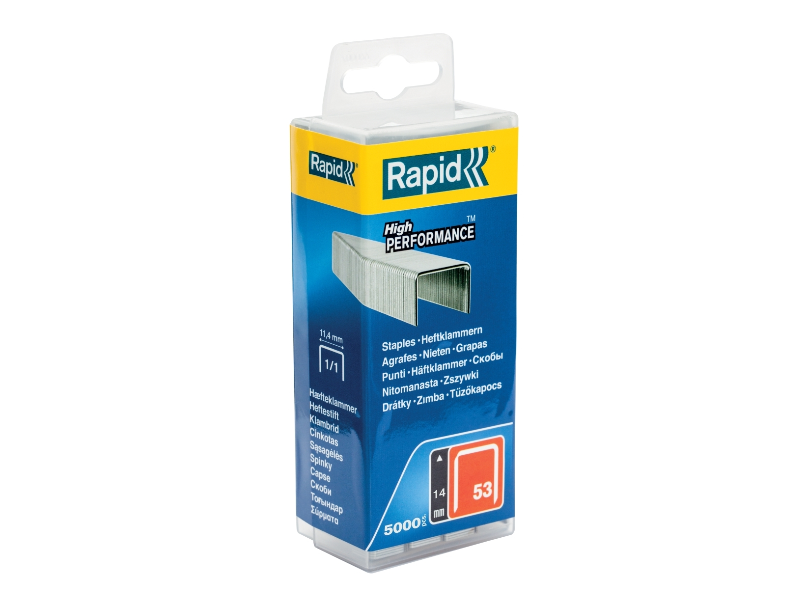 Rapid Nr. 53 fintrådshæfteklammer 14 mm, Hæftepakker, 1,4 cm, Beslag, 5000 hæfteklammer, Metallic, R253, R353, R453, ALU753, ALU853, ALU953, E100, ES